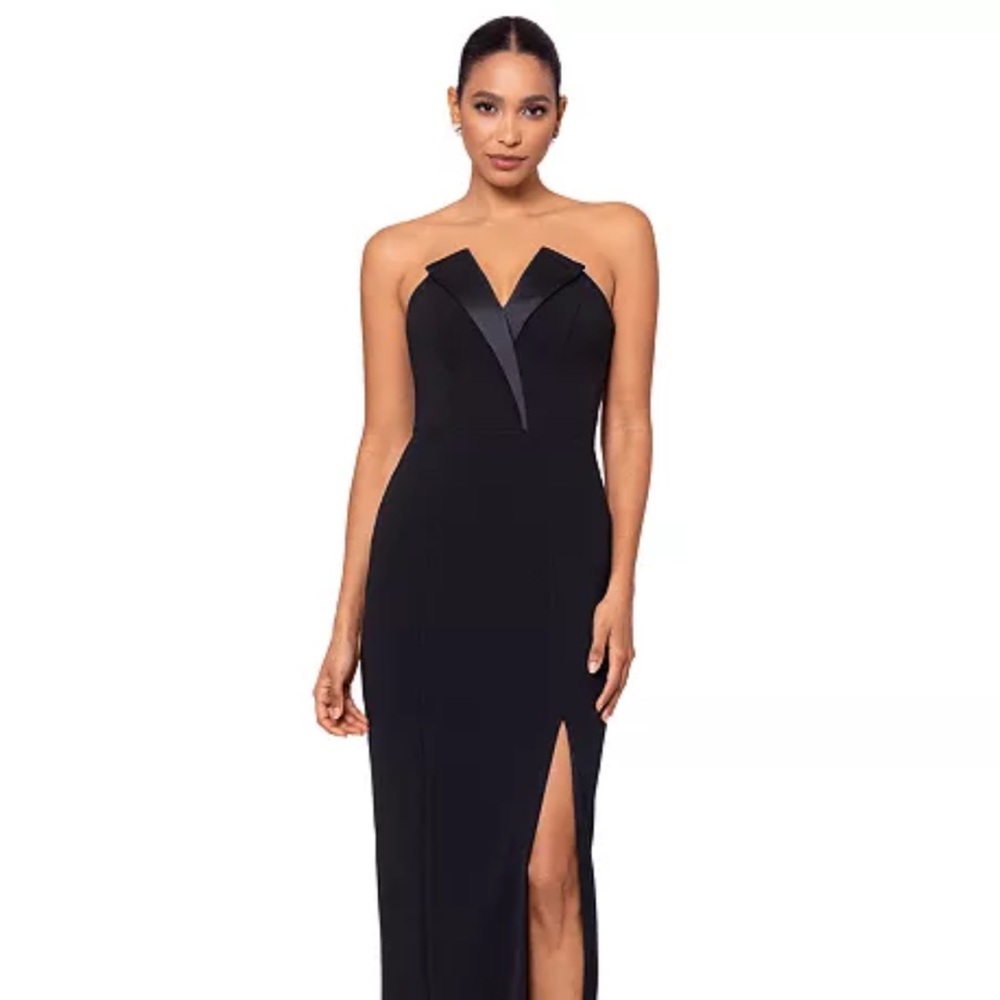 Betsy & Adam Black Strapless tuxedo Dress